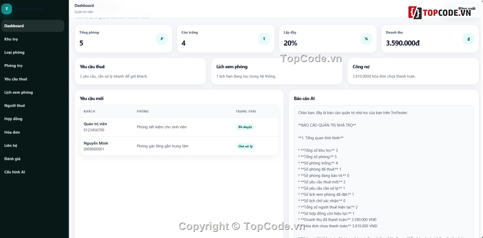 Website AI,Website Tìm Kiếm Phòng Trọ,Website Quản Lý kho,Web Thuê Phòng Trọ
